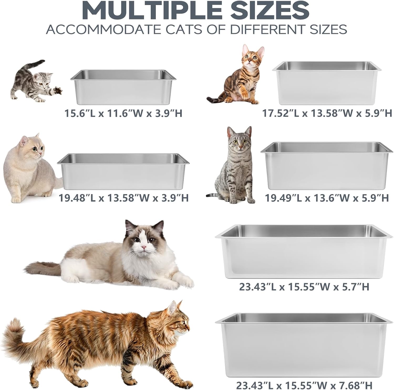 Thumbnail 6 de Kirecoo Large High-Sided Stainless Steel Cat Litter Box, Open Top