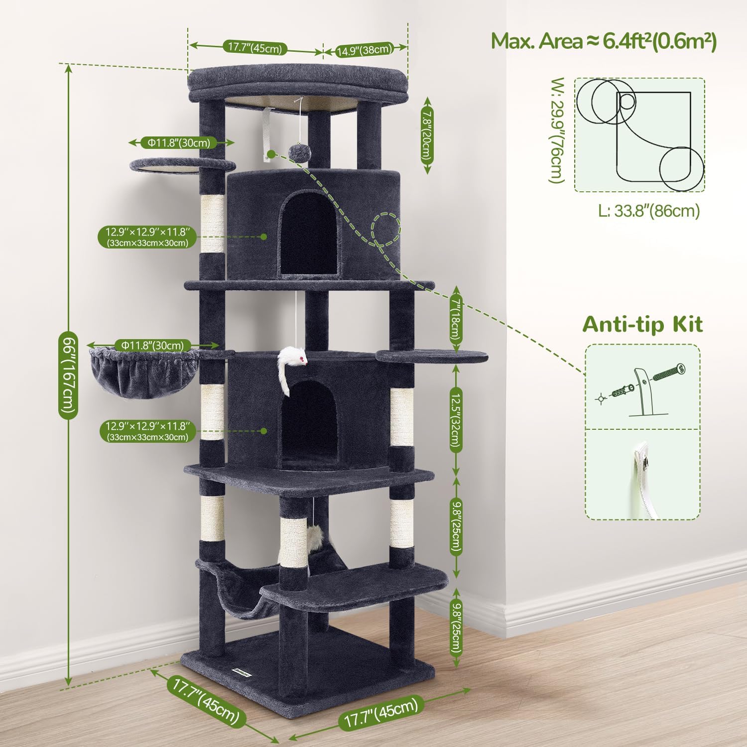Thumbnail 6 de Globlazer C66 66-Inch Corner Cat Tree with Sisal Posts and Condos