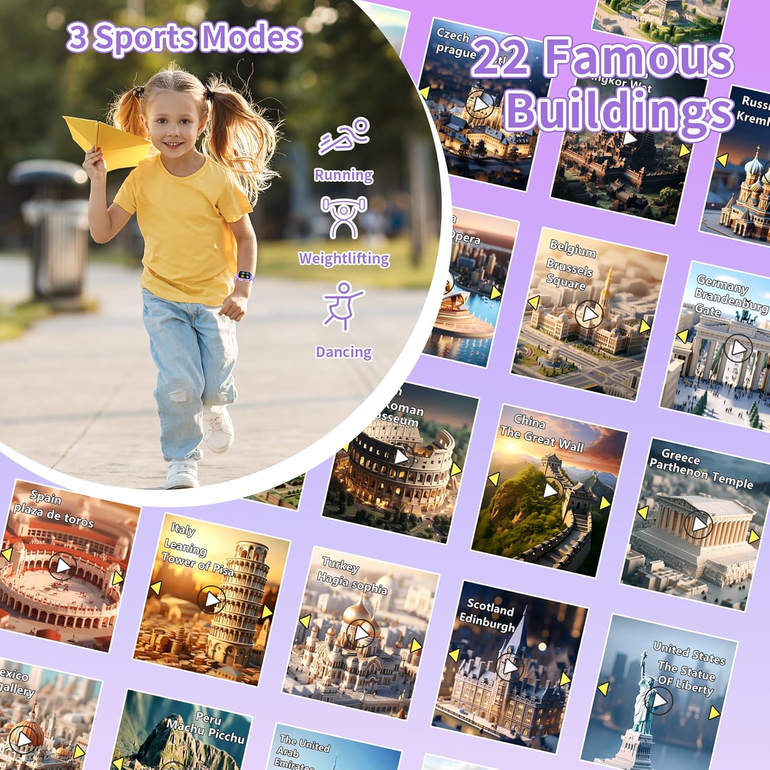 Detalle de Kids Smart Watch 32 Games & 3 Sport Modes – Habit Tracking, Class Mode, Camera & Learning Cards