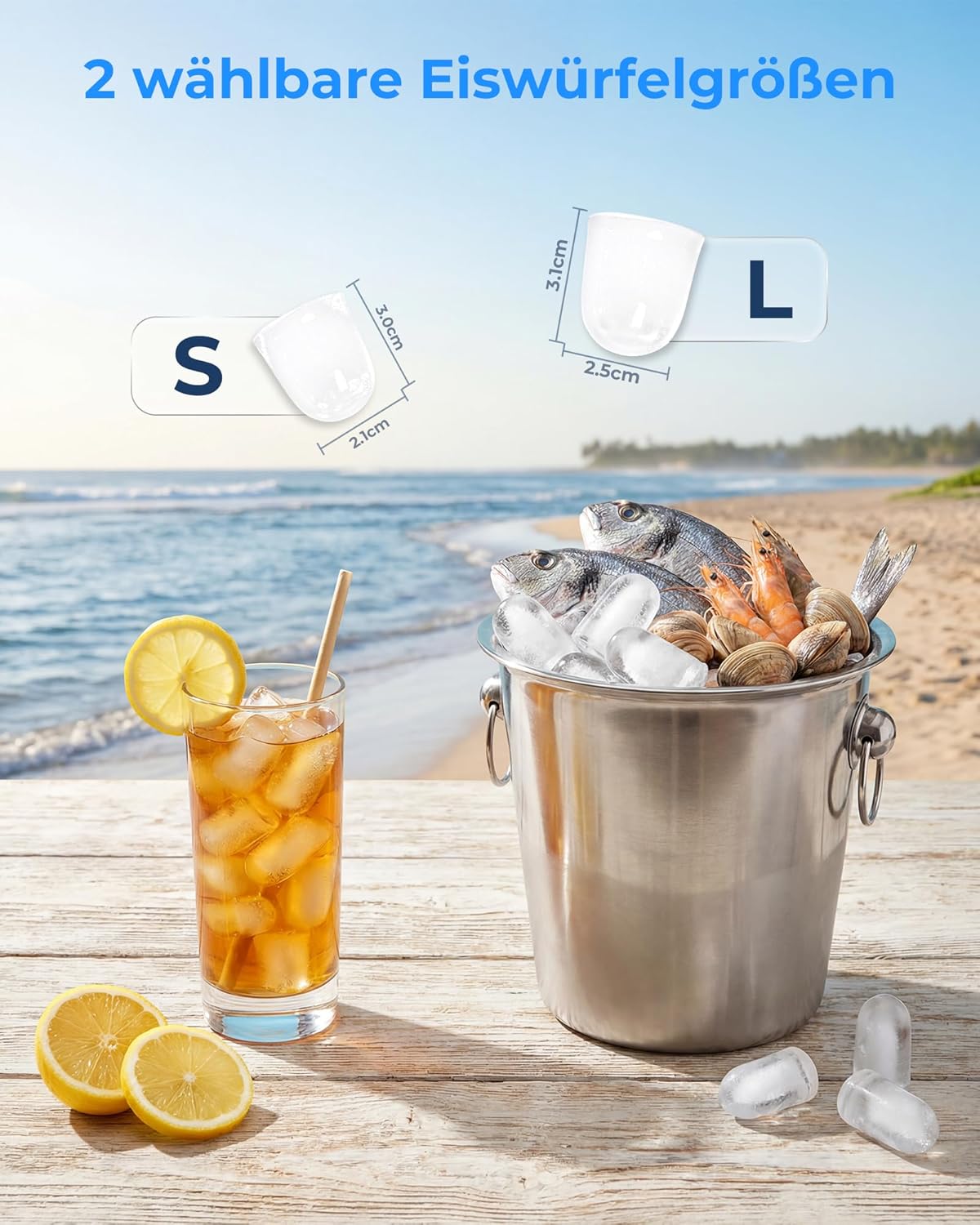 Thumbnail 3 de WELLENT Eiswürfelmaschine Klein – Ice Maker mit Selbstreinigung & 2 Größen (8 Würfel in 6 Min)