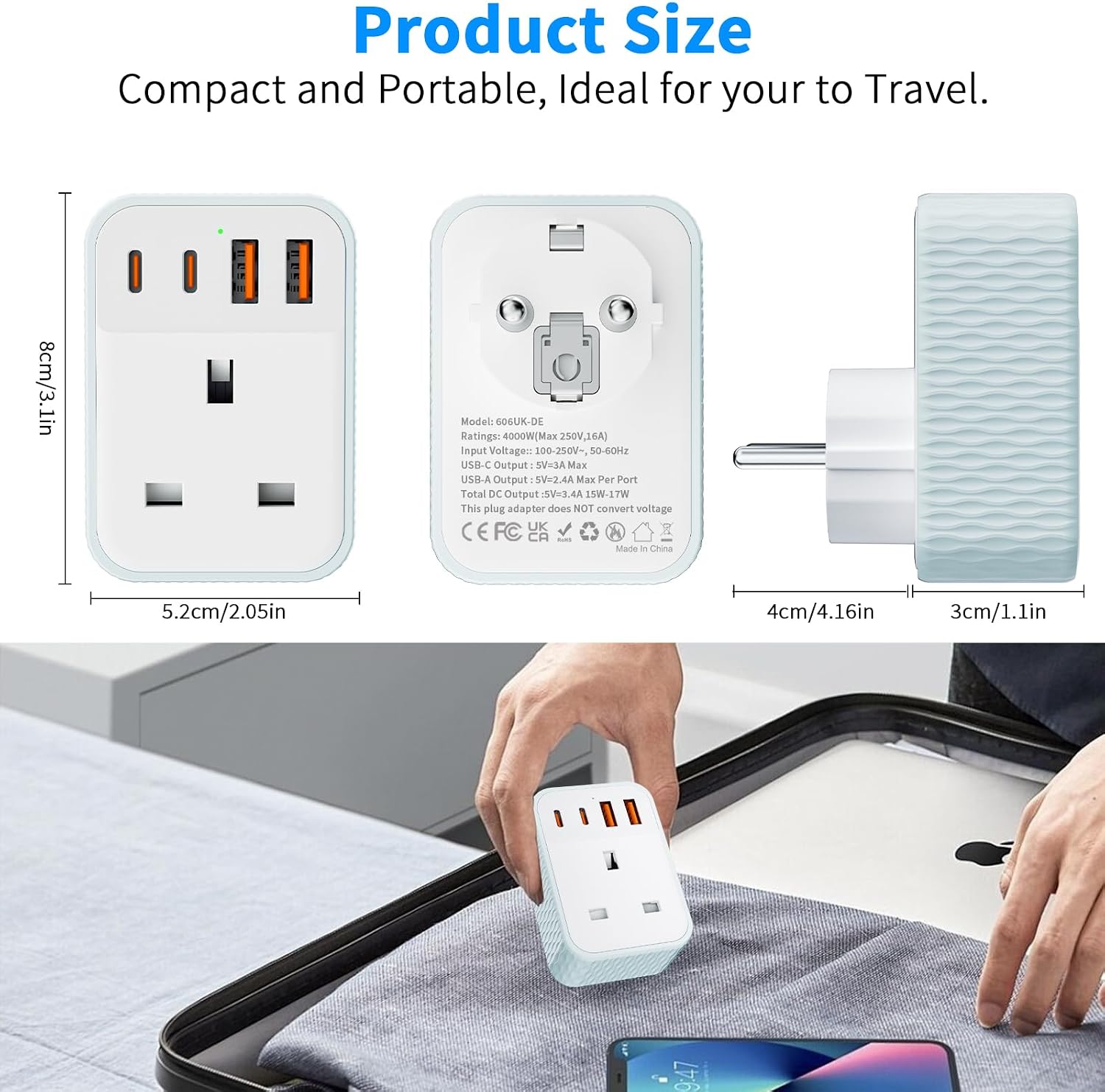 Detalle 2 de Vecbmn UK to European Plug Adapter 4000W