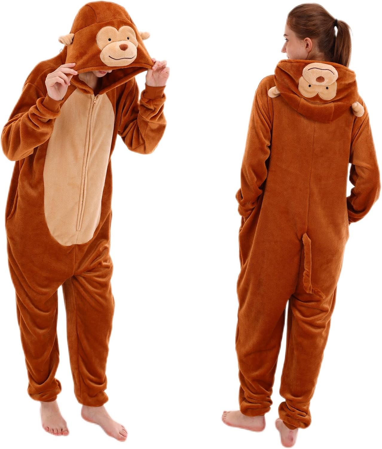Detalle de COSUSKET Snug Fit Adult Monkey Onesie Pajamas, Flannel, Zip Closure
