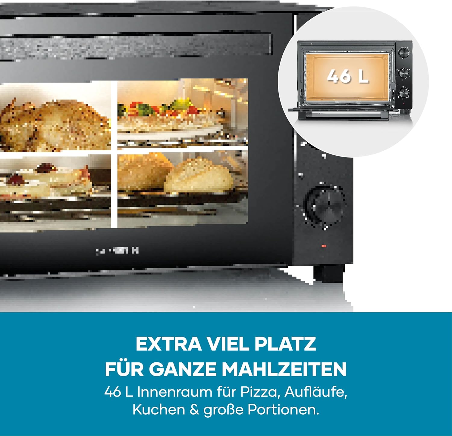 Detalle de Severin TO 9025 Back- und Toastofen mit Umluftfunktion, 46 L Innenraum, Drehspieß & 1800 W