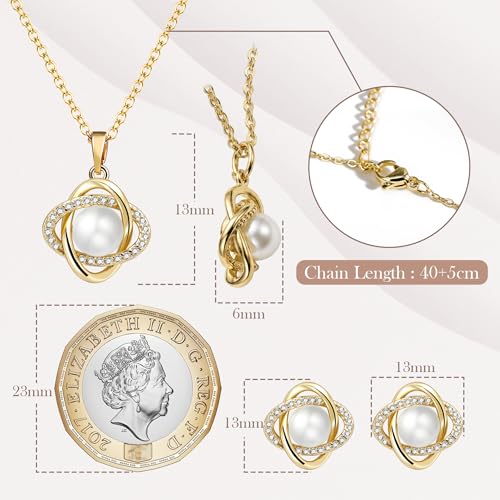 Detalle de Aliyoham 14K Gold Plated Pearl Necklace and Earrings Set