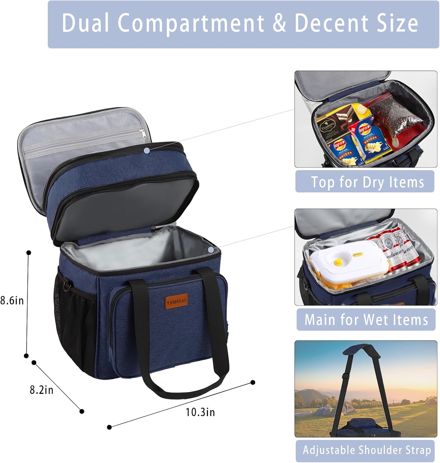 Detalle 2 de GLENKEY CB01 Expandable Insulated Lunch Bag, 16 L Double-Deck Oxford Cooler