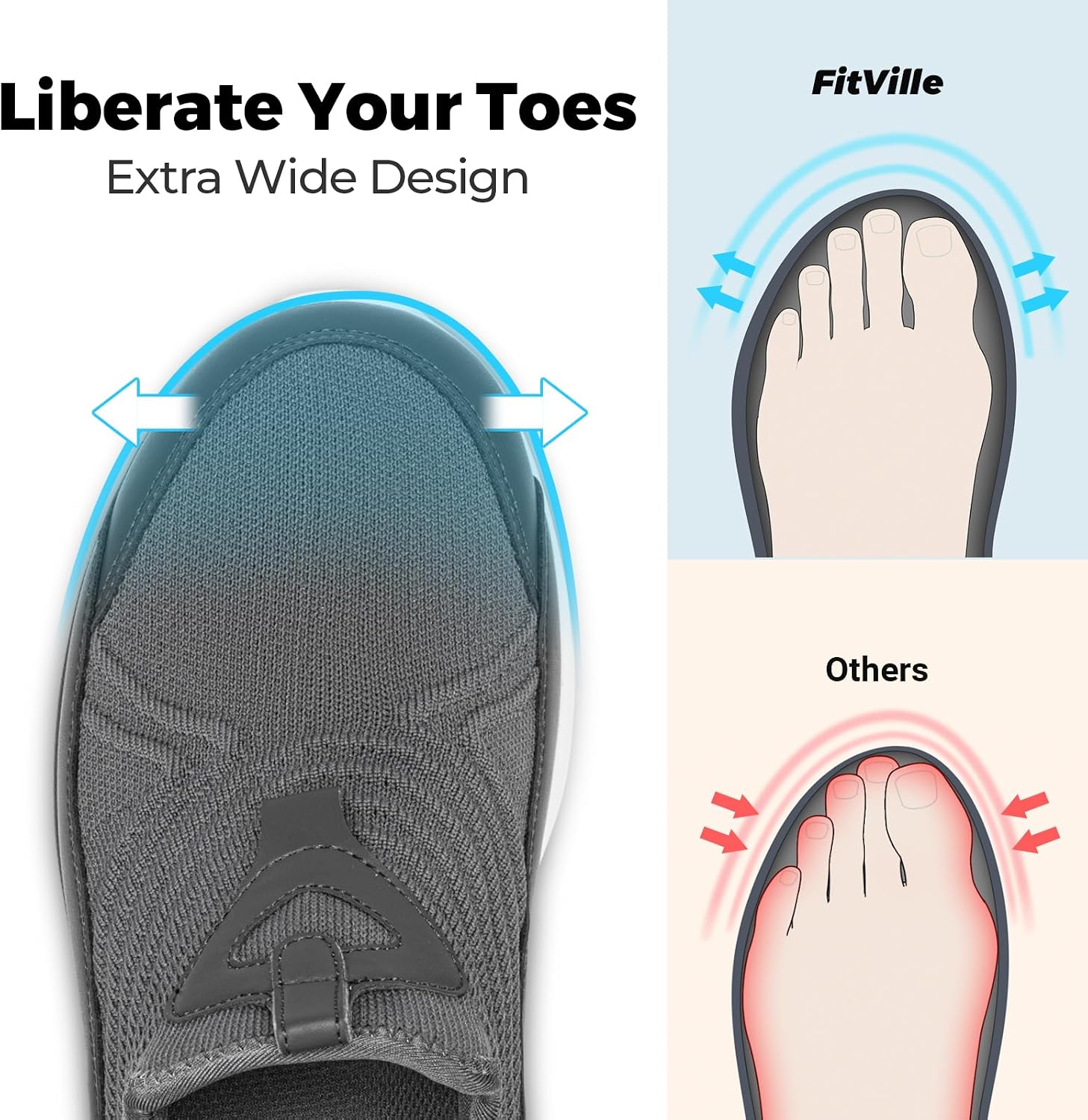 Thumbnail 3 de FitVille Extra Larges : chaussures de marche pour homme sans lacets, slip-on confortables et respirantes
