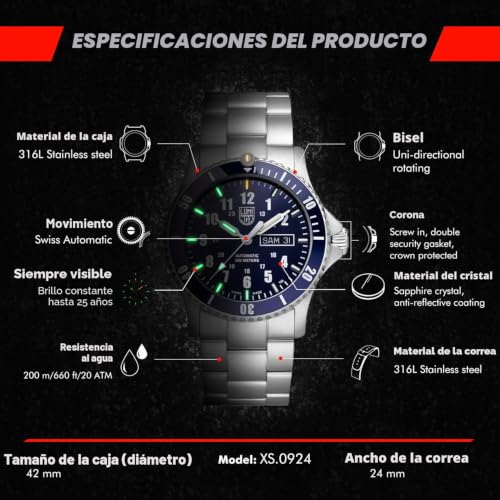 Detalle de Luminox Reloj Analógico para Hombres Automático XS.0924 con Correa en Acero Inoxidable
