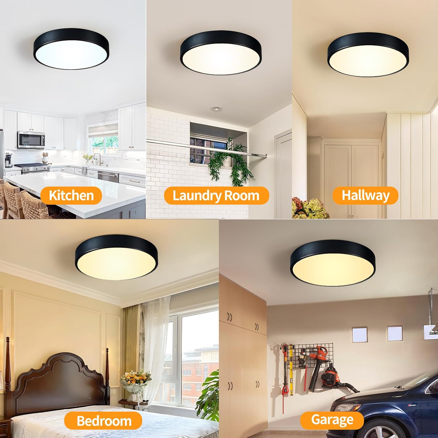 Detalle de HLinghtnet RJ-3001-B1 12-Inch Flush-Mount LED Ceiling Light, 24W, Dimmable 5CCT