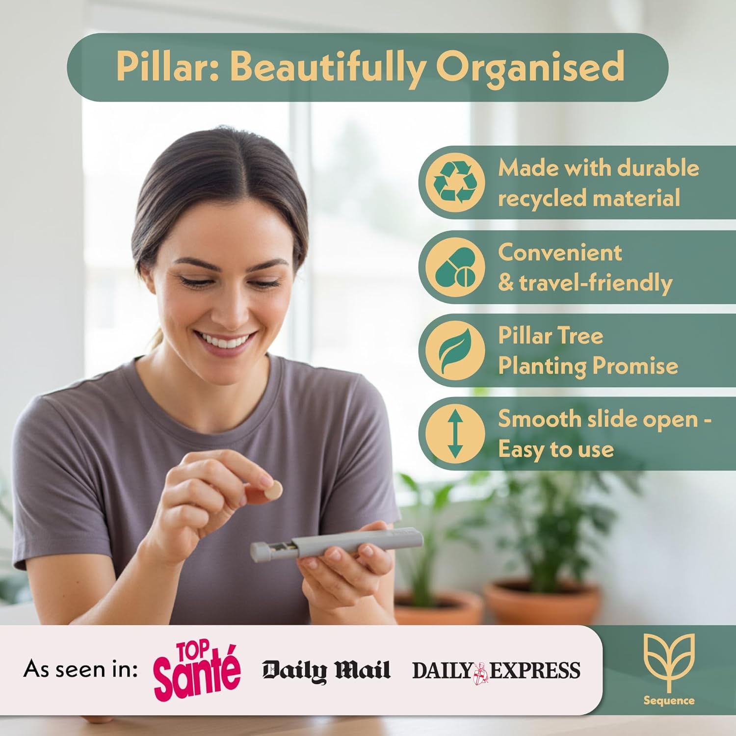 Thumbnail 1 de Pillar AM/PM Pill Organiser (7 Day, 2 Times a Day) – Slate Grey, 14 compartments