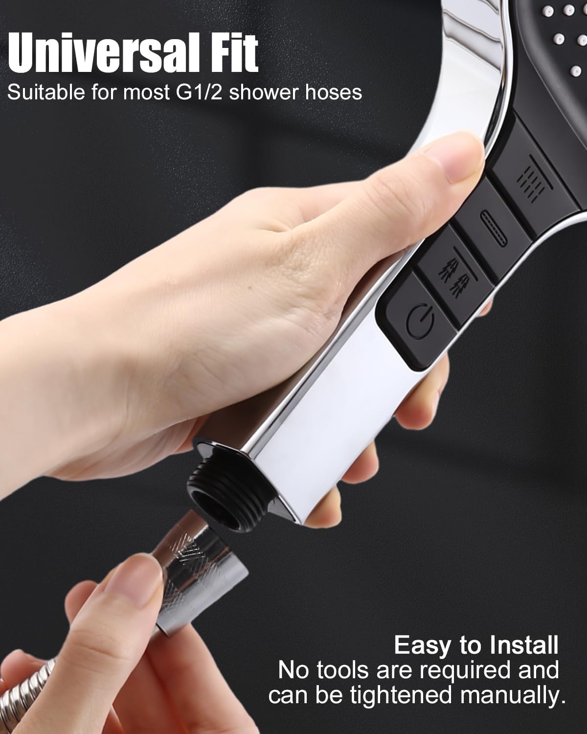 Thumbnail 4 de Soffione ad alta pressione quadrato cromato con 7 funzioni (universale, a parete)