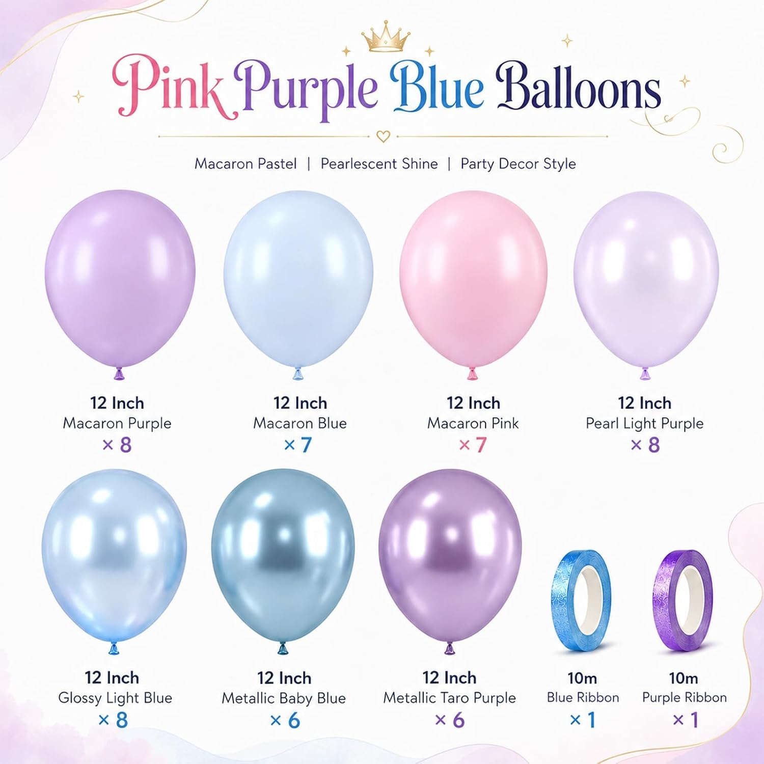 Detalle 2 de Sowide 50-Piece 12-Inch Mermaid Balloons in Pastel, Pearl, and Metallic Colors