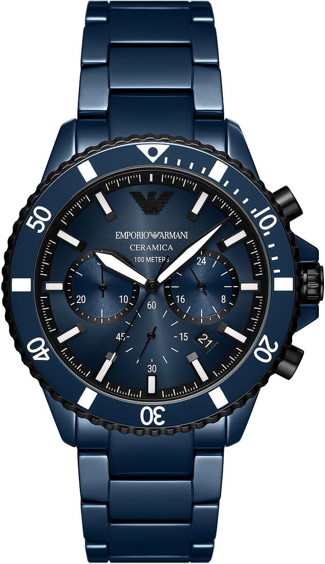 Detalle de Emporio Armani Orologio Uomo, movimento – Cassa in ceramica, cronografo al quarzo