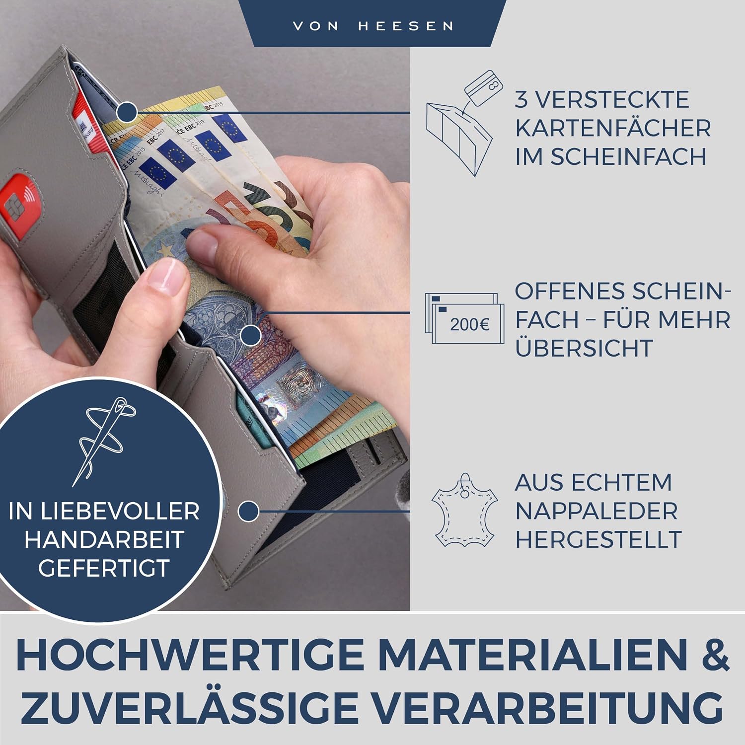 Detalle 2 de VON HEESEN Slim Wallet RFID 8 Karten
