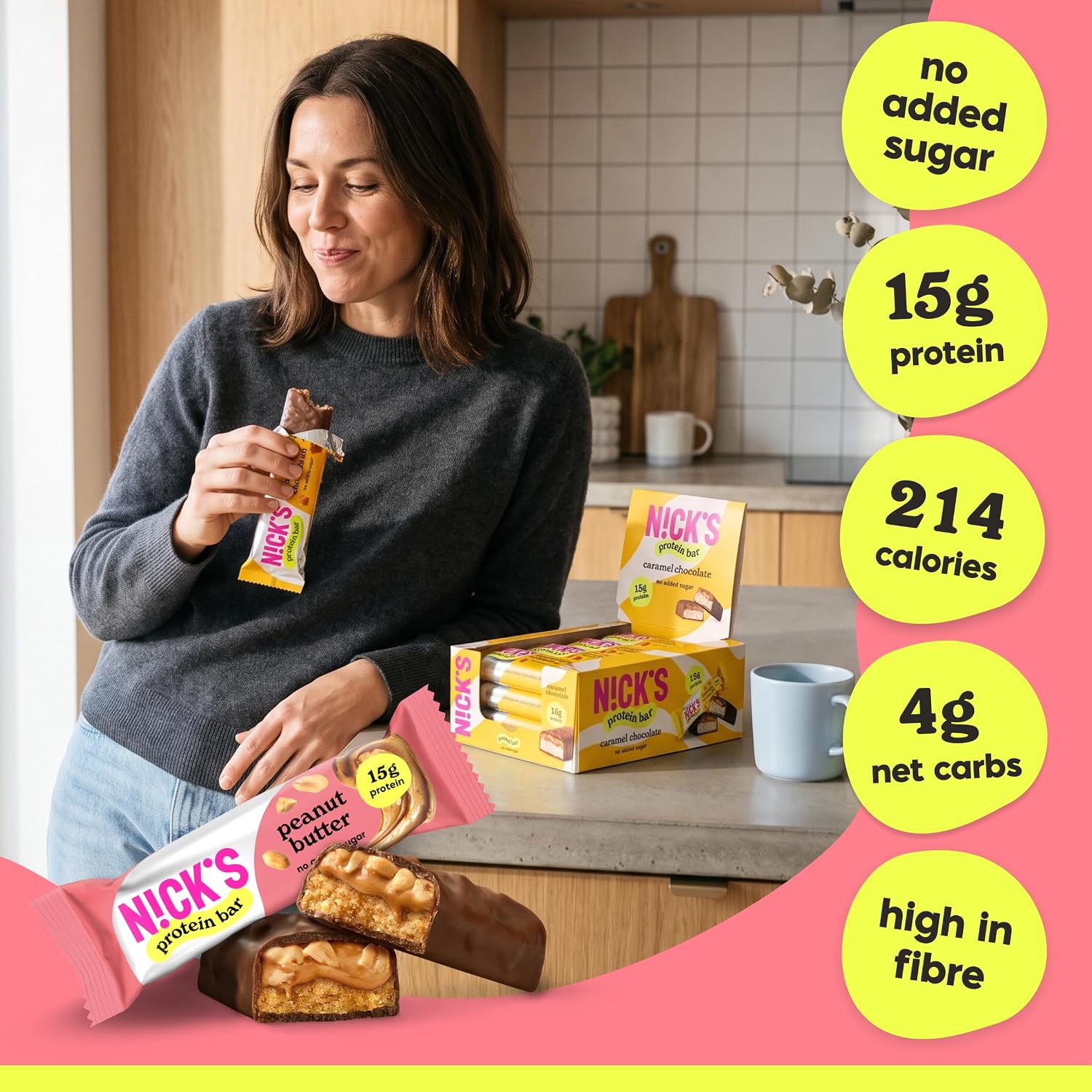 Detalle 2 de N!CK'S Low Carb Protein Bar Peanut Butter, Chocolate, 15 g Protein, 214 Calories
