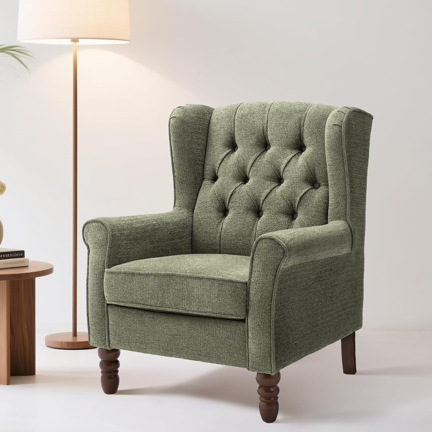 Thumbnail 6 de COLAMY W290 Mid-Century Modern Wingback Accent Chair, Green Fabric