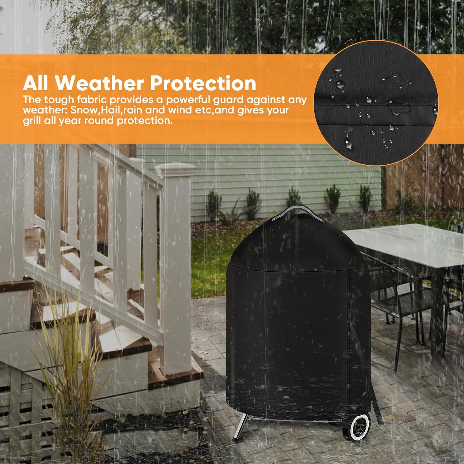 Detalle 2 de iCOVER 22-Inch Charcoal Kettle Grill Cover, Waterproof Oxford Polyester