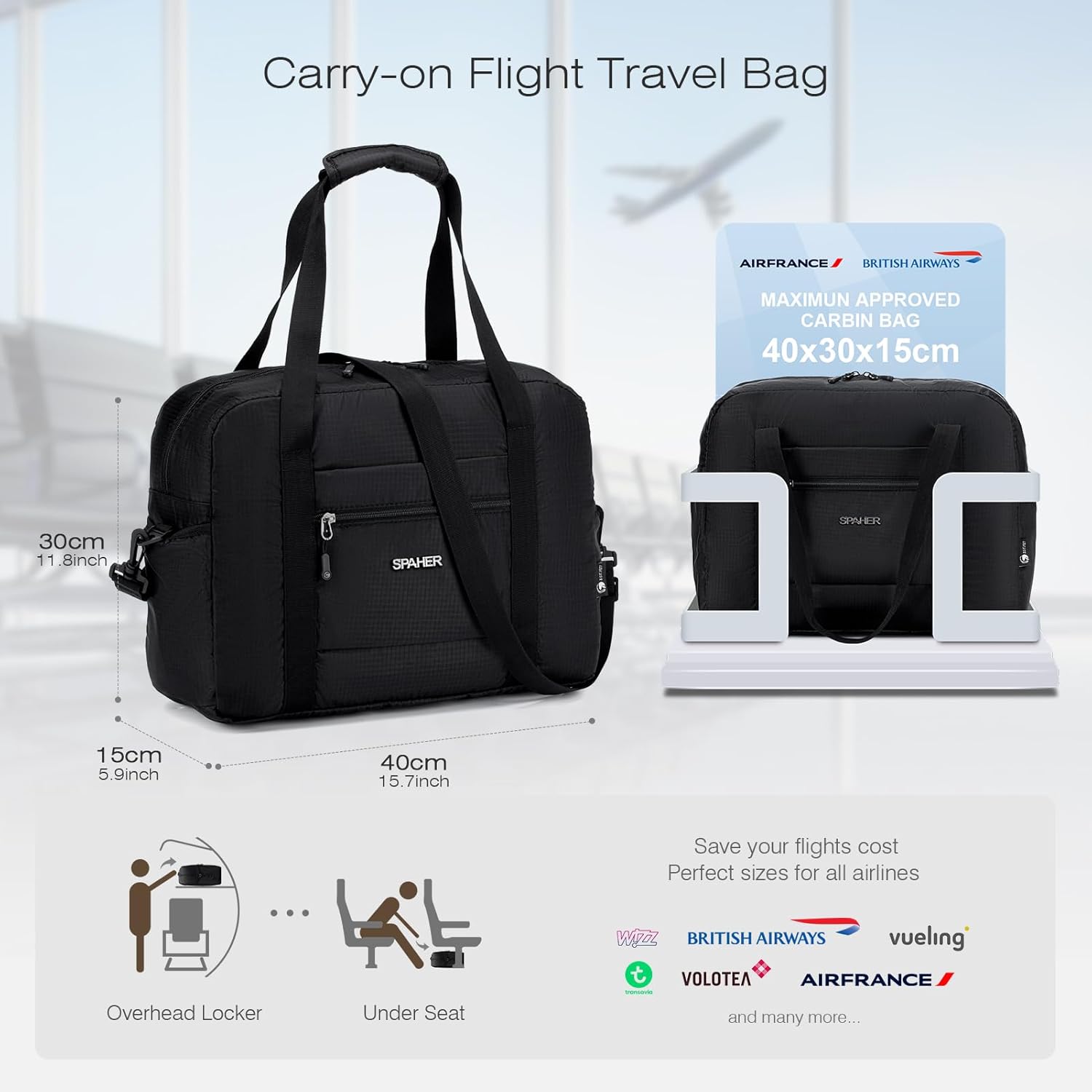 Detalle de SPAHER British Airways Cabin Bag 40x30x15 Foldable Travel Duffle
