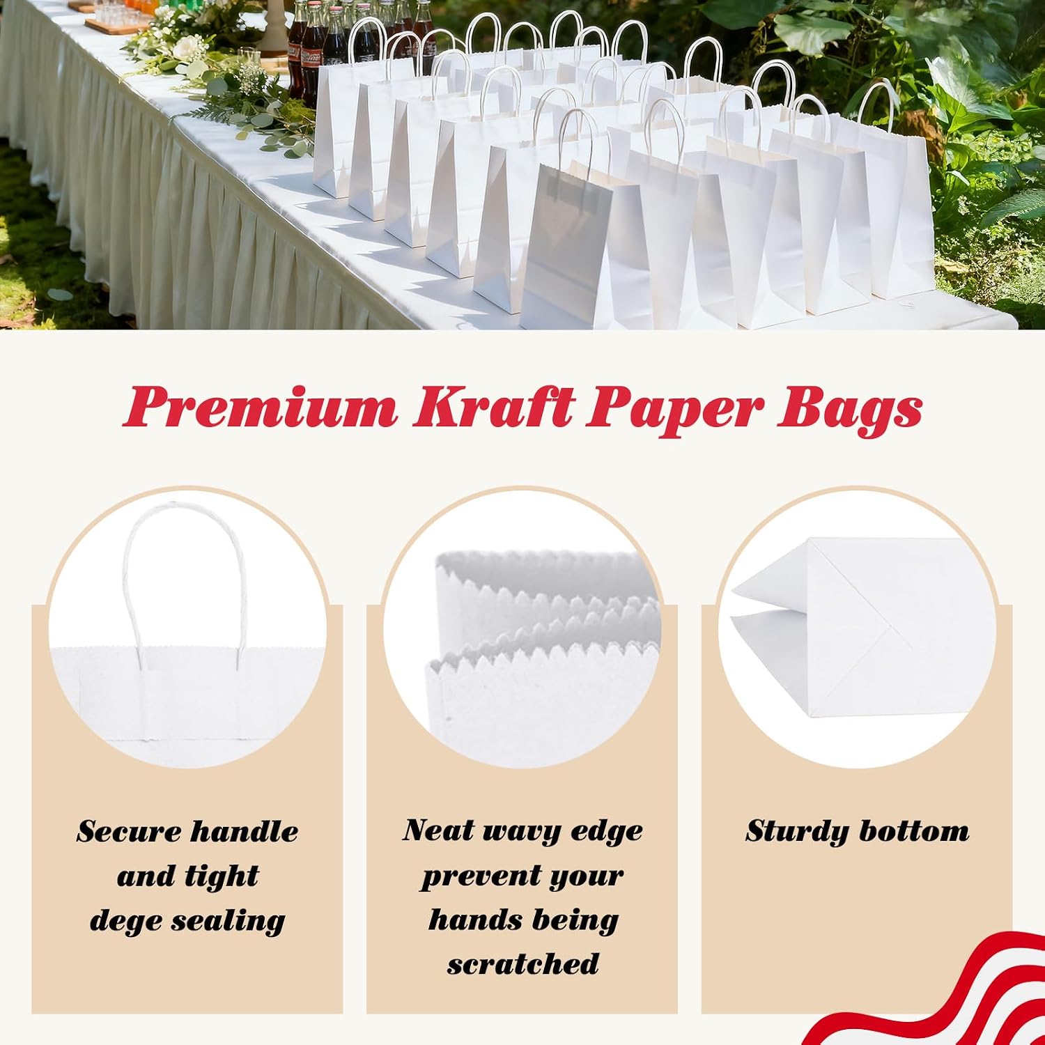 Thumbnail 2 de GSSUSA Large White Paper Bags 16x6x12" (200 Pcs) with Handles — Recycled Kraft Gift Bags for Business & Events