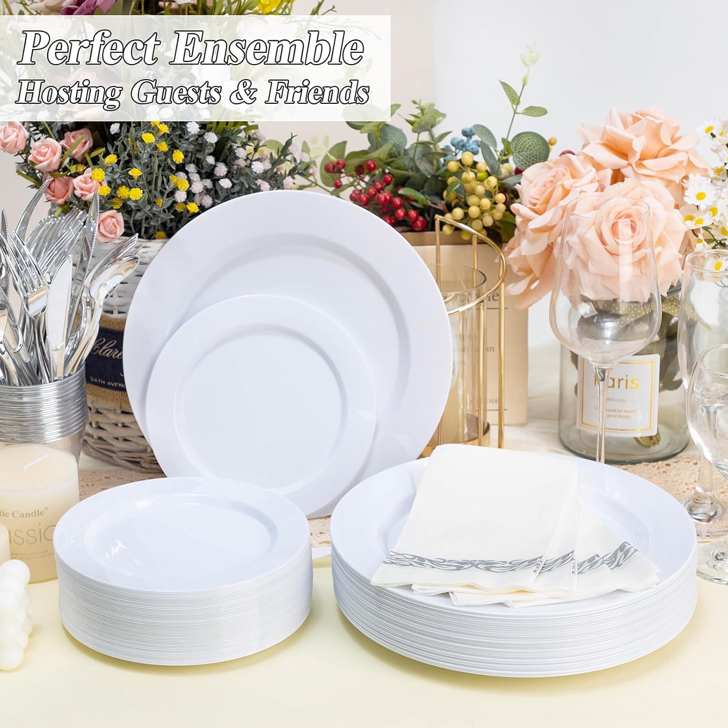 Thumbnail 2 de Beststar 200PCS White Plastic Dinner Plates