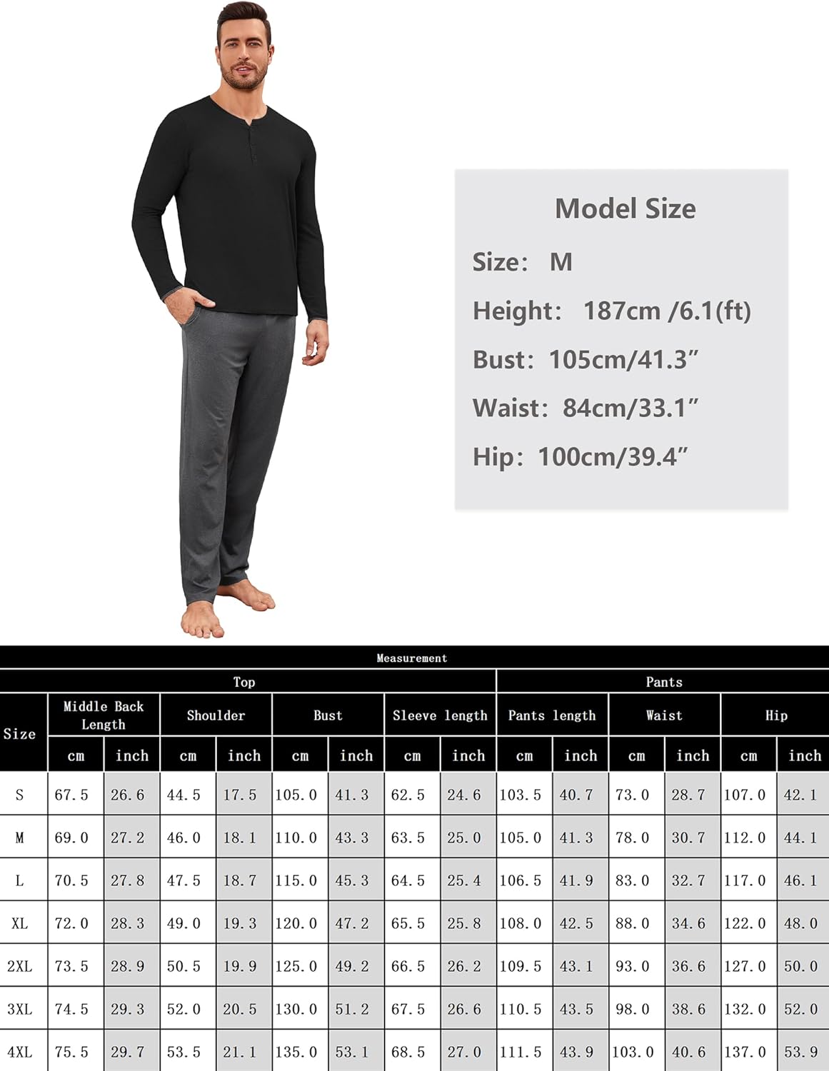 Thumbnail 5 de Uniexcosm Pyjama Homme Hiver en Coton – Ensemble 2 pièces à boutons