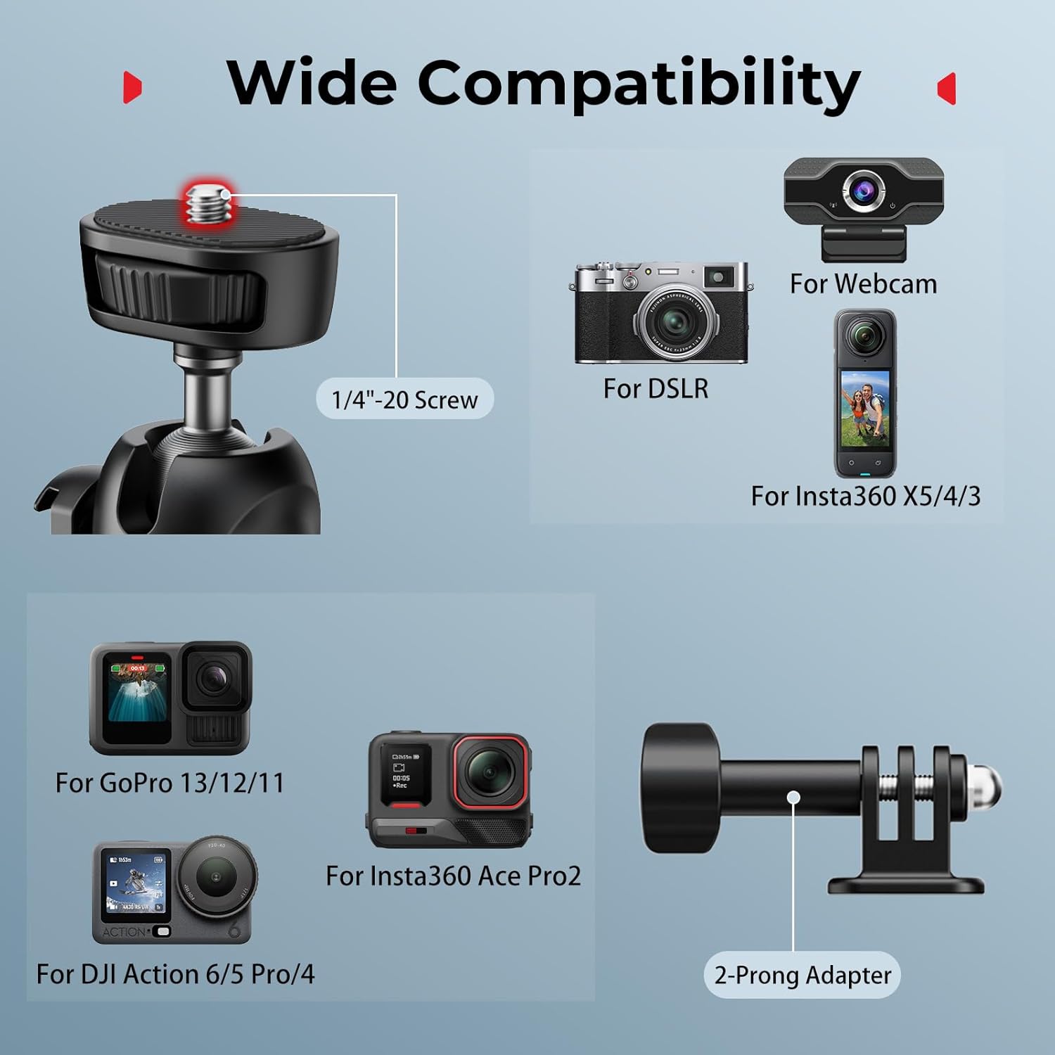 Thumbnail 5 de SMALLRIG VT-15 Mantis Mini-Tischstativ mit Karabinerform und 360°-Kugelkopf (1/4“-20) – für DSLR, Smartphones & GoPro Hero 13/12/11/10 – 5285B