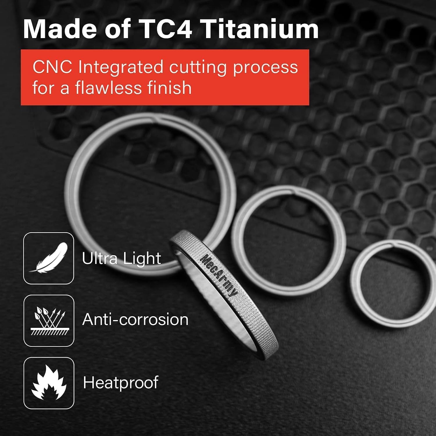 Detalle 2 de MecArmy EDC porte-clés en titane TC4 à pousser sur le côté pour protéger vos ongles