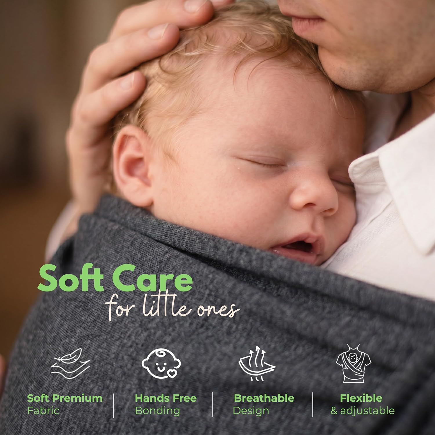 Thumbnail 5 de ELDOMA Dark Grey Baby Wrap Carrier for Newborns