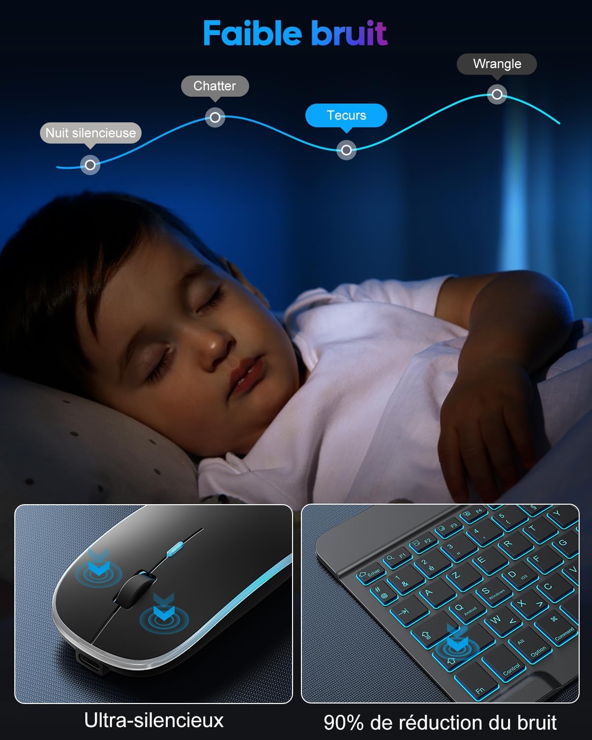 Thumbnail 6 de ENSEMBLE TECURS Clavier et Souris Bluetooth sans Fil pour iPad — Rétroéclairage 7 couleurs, AZERTY Français, Ultra-mince
