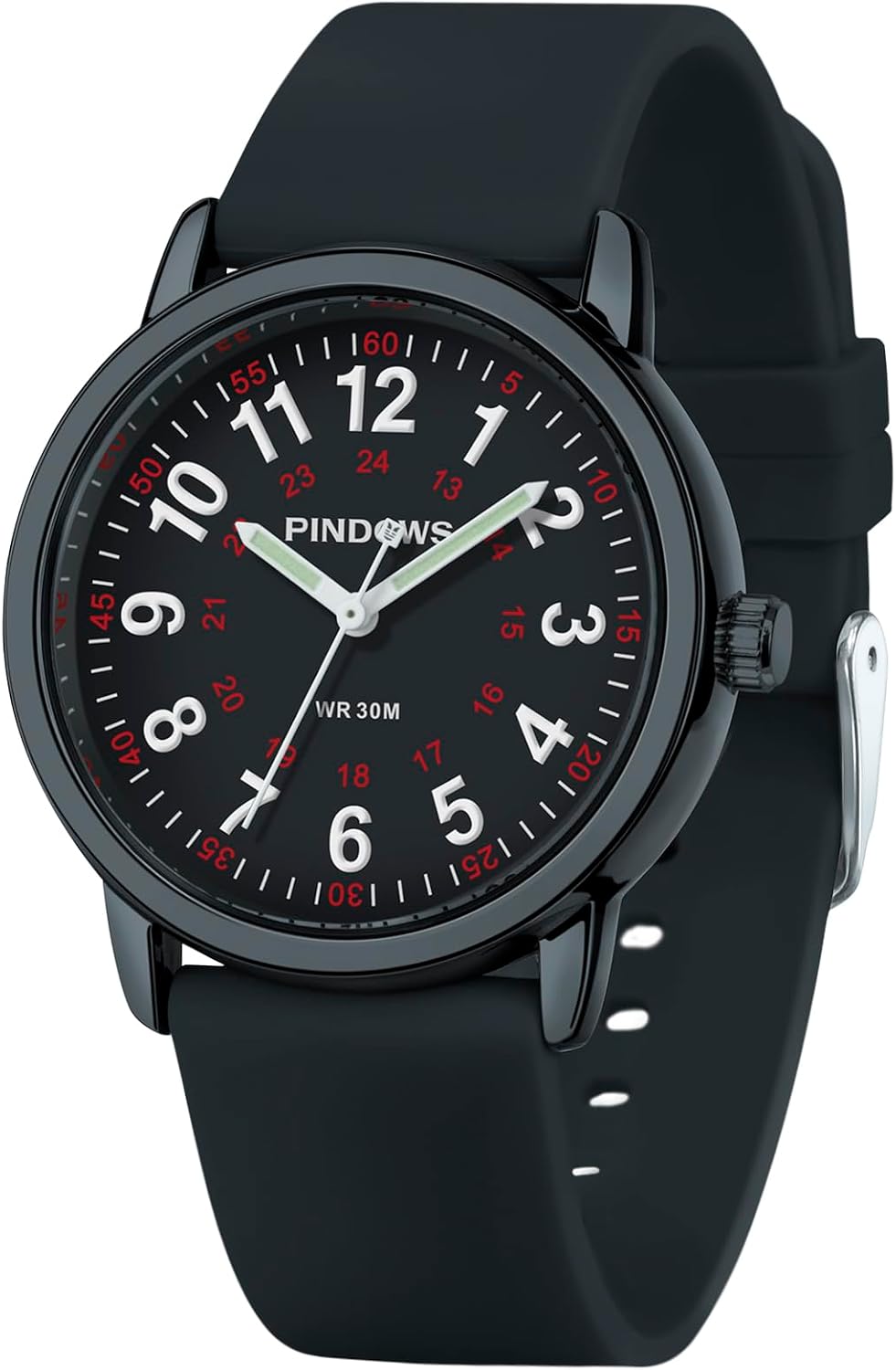 Detalle de PINDOWS Analog-Quarzuhr für Damen & Herren mit Militärzeit, leuchtendem Zifferblatt und 30 m Wasserdichtheit