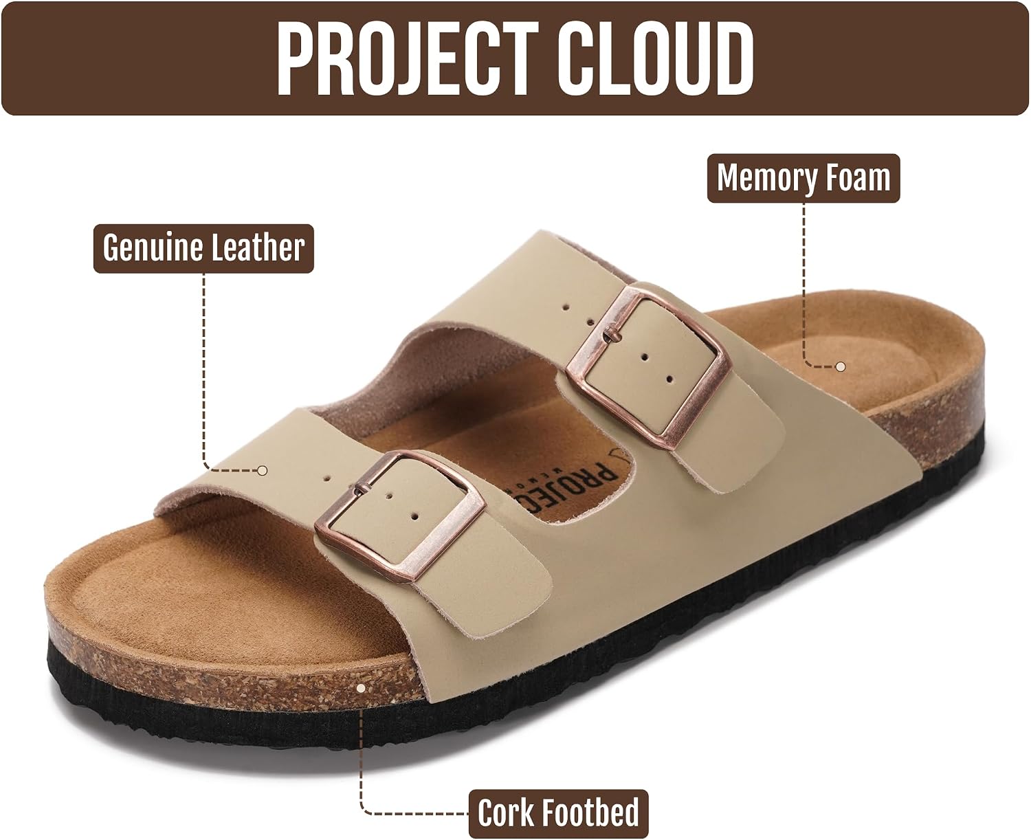 Detalle de Project Cloud Sandals: Genuine Leather Flat Sandals for Women