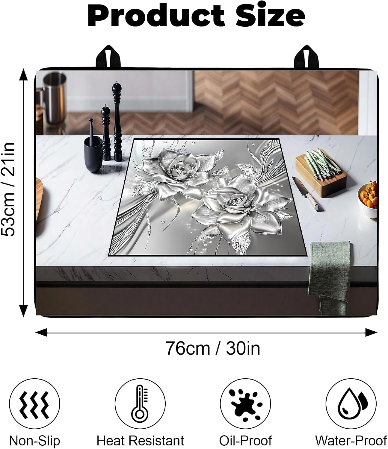 Detalle de Rose Glass Stove Top Cover and Drying Mat, 30" x 21