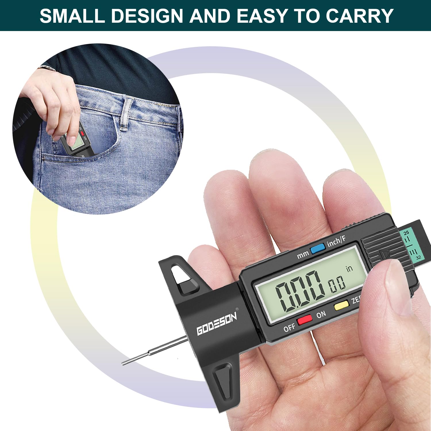 Detalle de GODESON Digital Tire Tread Depth Gauge with 3 Modes (inches, mm) for Cars, SUVs, Trucks & Motorcycles