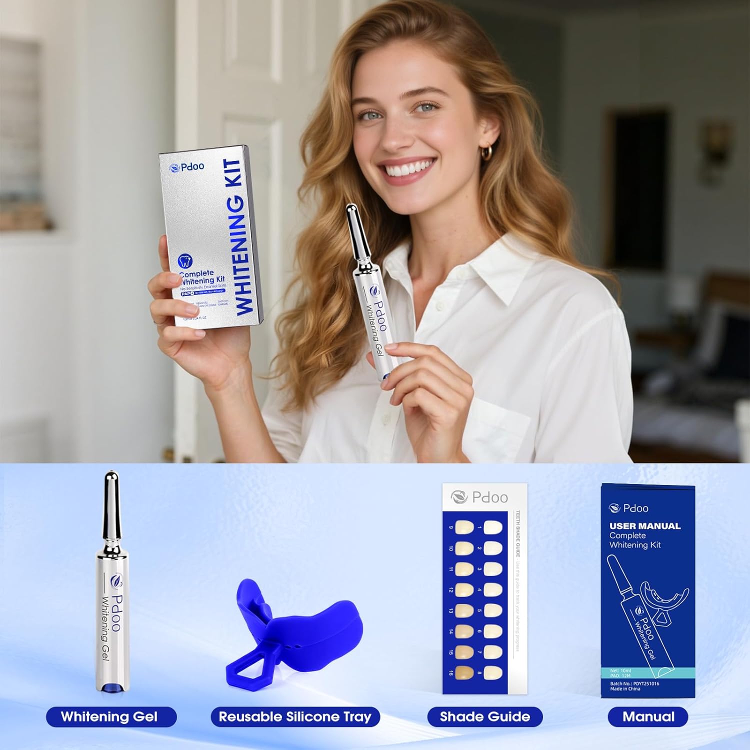 Detalle de Kit blanchiment dentaire PAP+ : gel PAP 10 ml + plateau réutilisable, sans peroxyde et sans sensibilité (goût menthe)