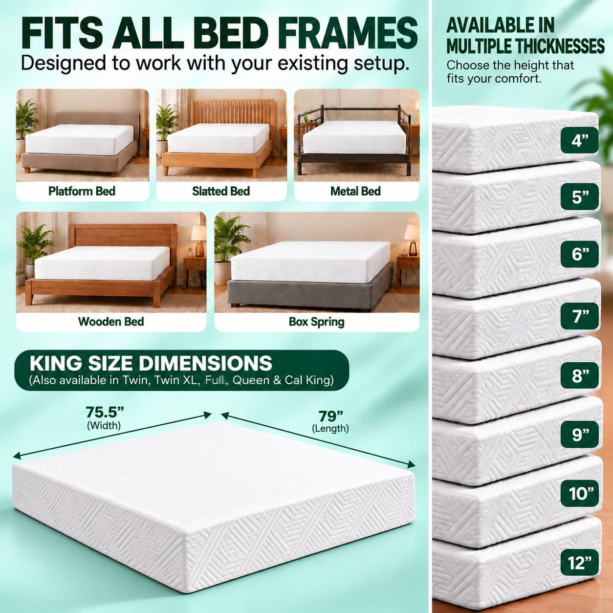 Detalle de ViscoLogic Gel Infused Foam King Mattress, 8-Inch Medium-Firm, Reversible