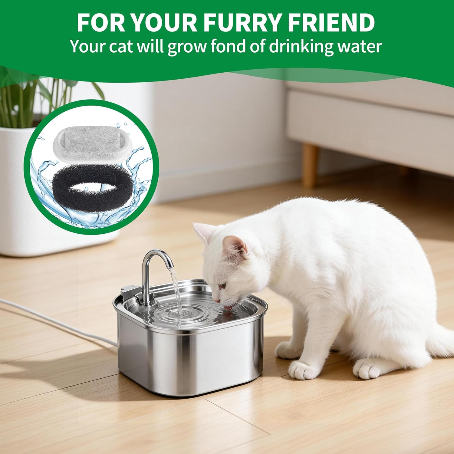Detalle de 16+16 filtri fontanella per gatti: ricambio compatibile con abbeveratoi in acciaio inox 2L/3.2L/4L