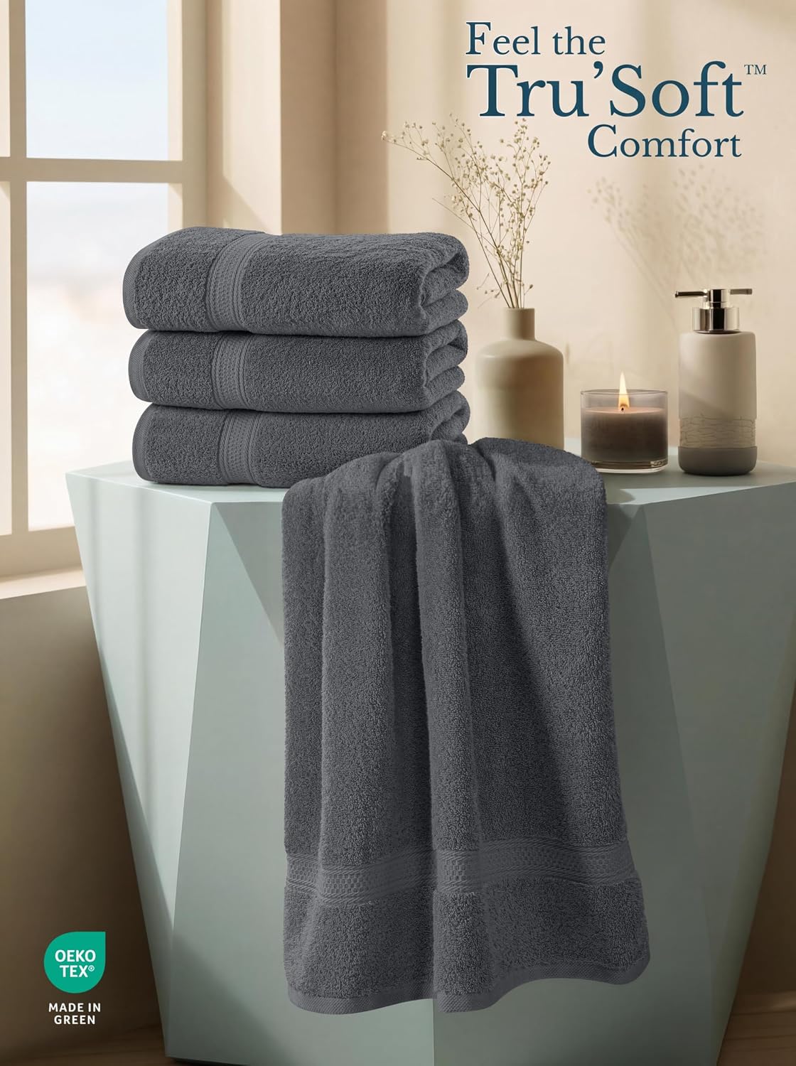 Detalle de Utopia Towels UT0563 4-Pack Cotton Bath Towels, 27 x 54 in, 600 GSM