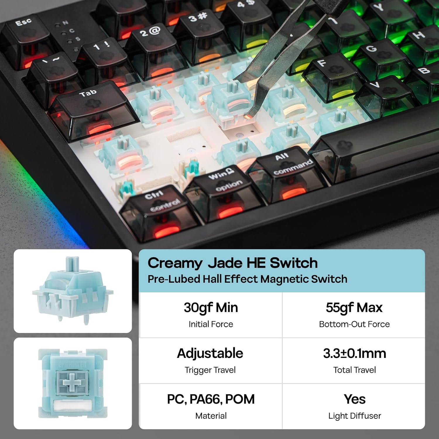 Detalle 2 de EPOMAKER HE108 Wireless Gaming Keyboard: 8K Polling, 128K Scan Rate, Hall Effect Precision
