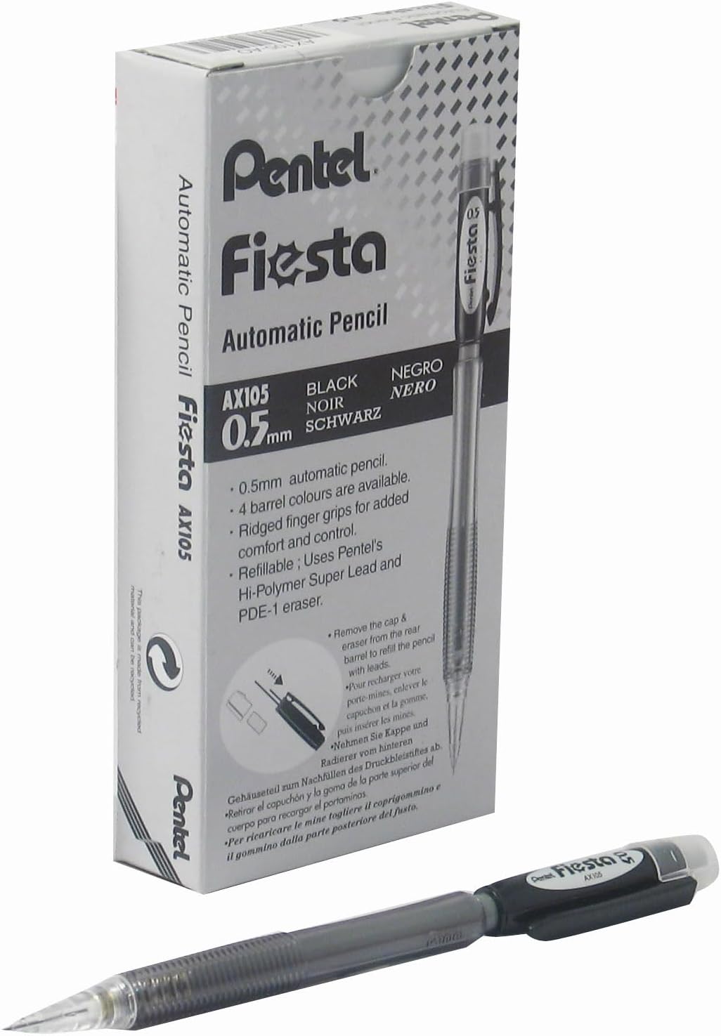 Detalle de Pentel AX105-AO Fiesta stiftpenna, 0,5 mm HB, svart, 12-pack