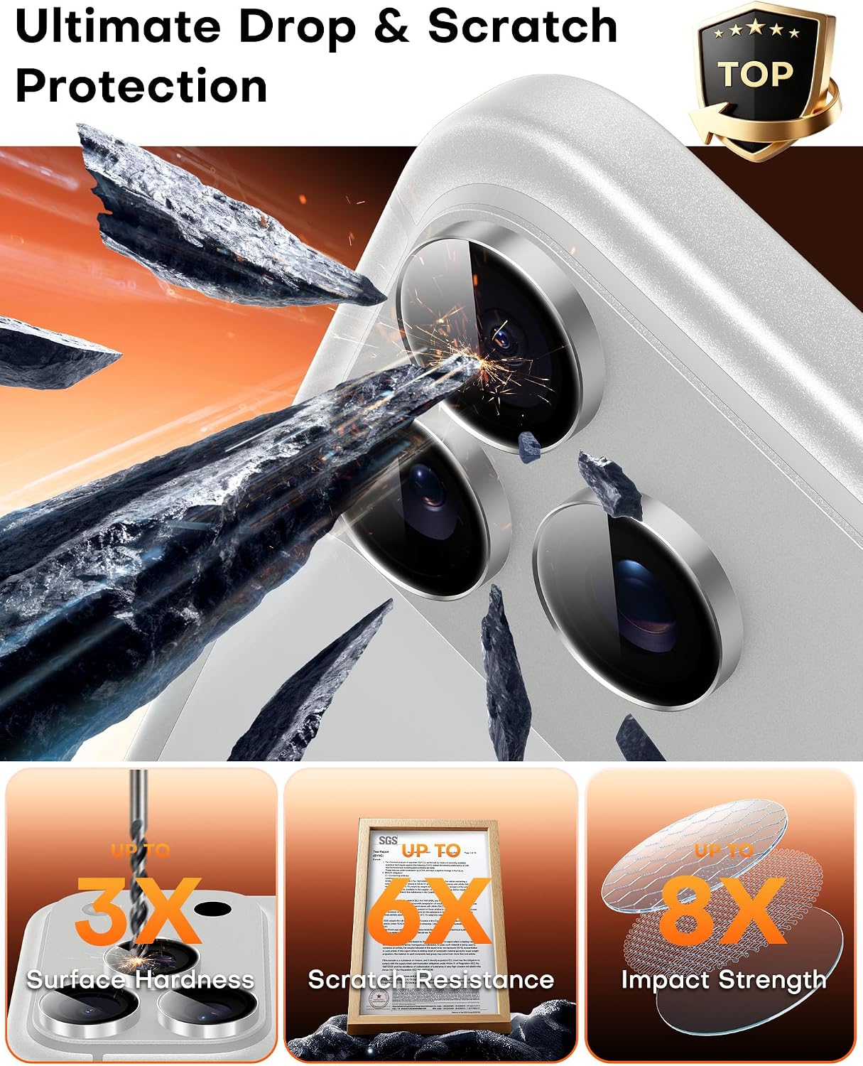 Detalle 2 de TOCOL osłona obiektywu do iPhone 18 Pro i Pro Max, szkło hartowane 9H, szara