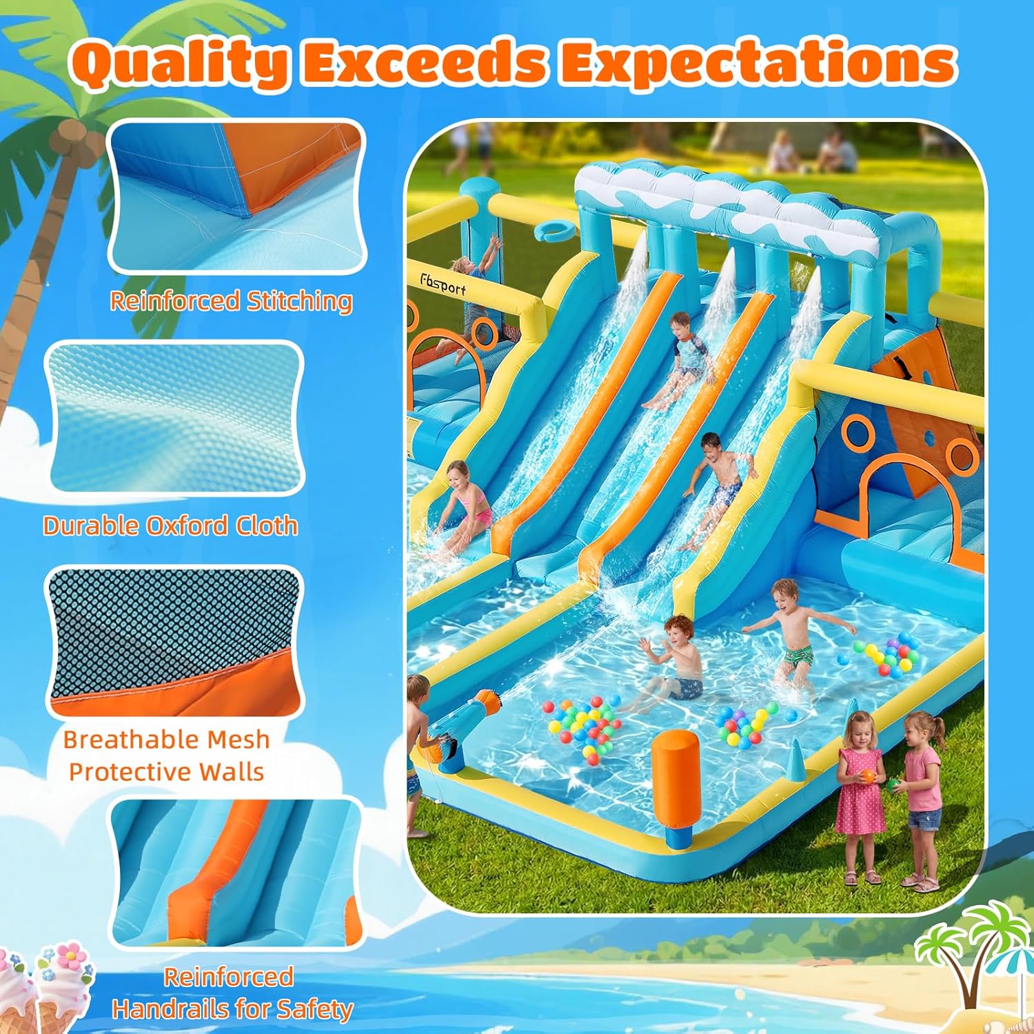 Thumbnail 5 de FBSPORT Inflatable Bounce House Water Slide with 3 Slides and 2 Bouncers: 10-in-1 Outdoor Play for Kids