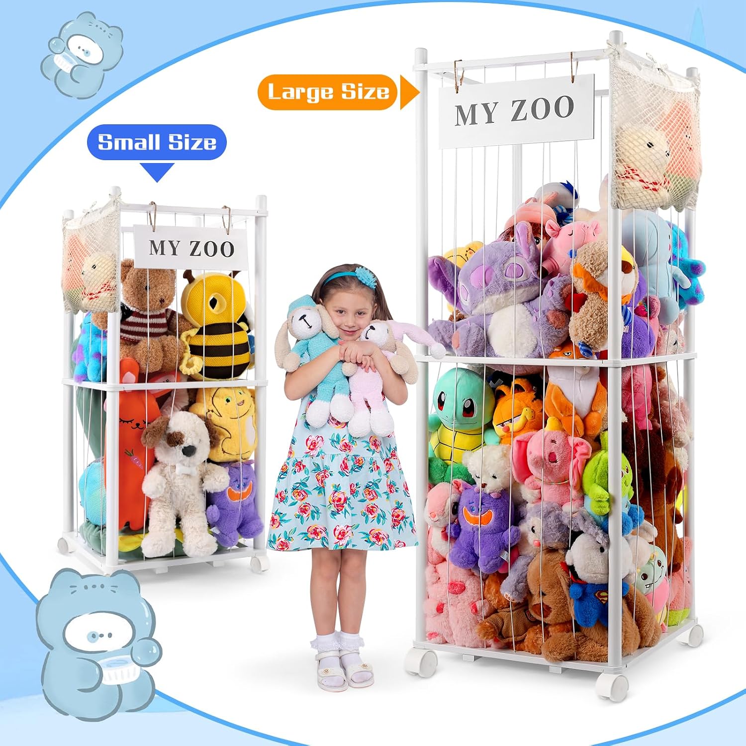 Thumbnail 6 de GLDZI Stuffed Animal Storage Wooden Organizer, Small White with Wheels