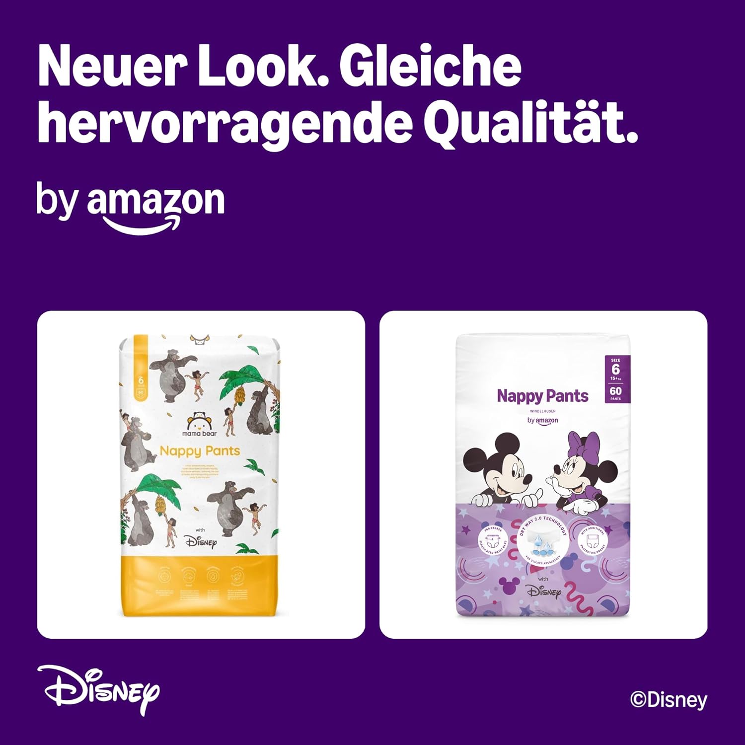 Detalle de by Amazon Disney-Windelhosen, Größe 6 – 60 Stück, weiß (ehemals Mama Bear) – Healthcare by Amazon