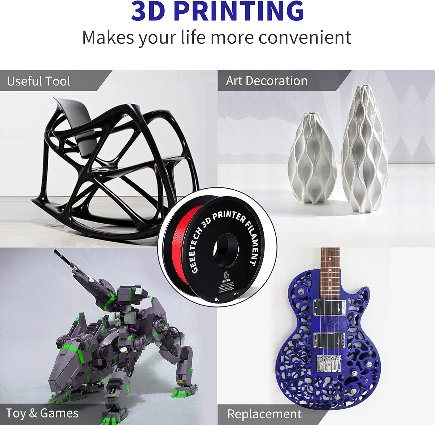 Thumbnail 4 de GEEETECH PETG Filament 1,75 mm, 1 kg, Rot – Präzise, belastbar und kompatibel