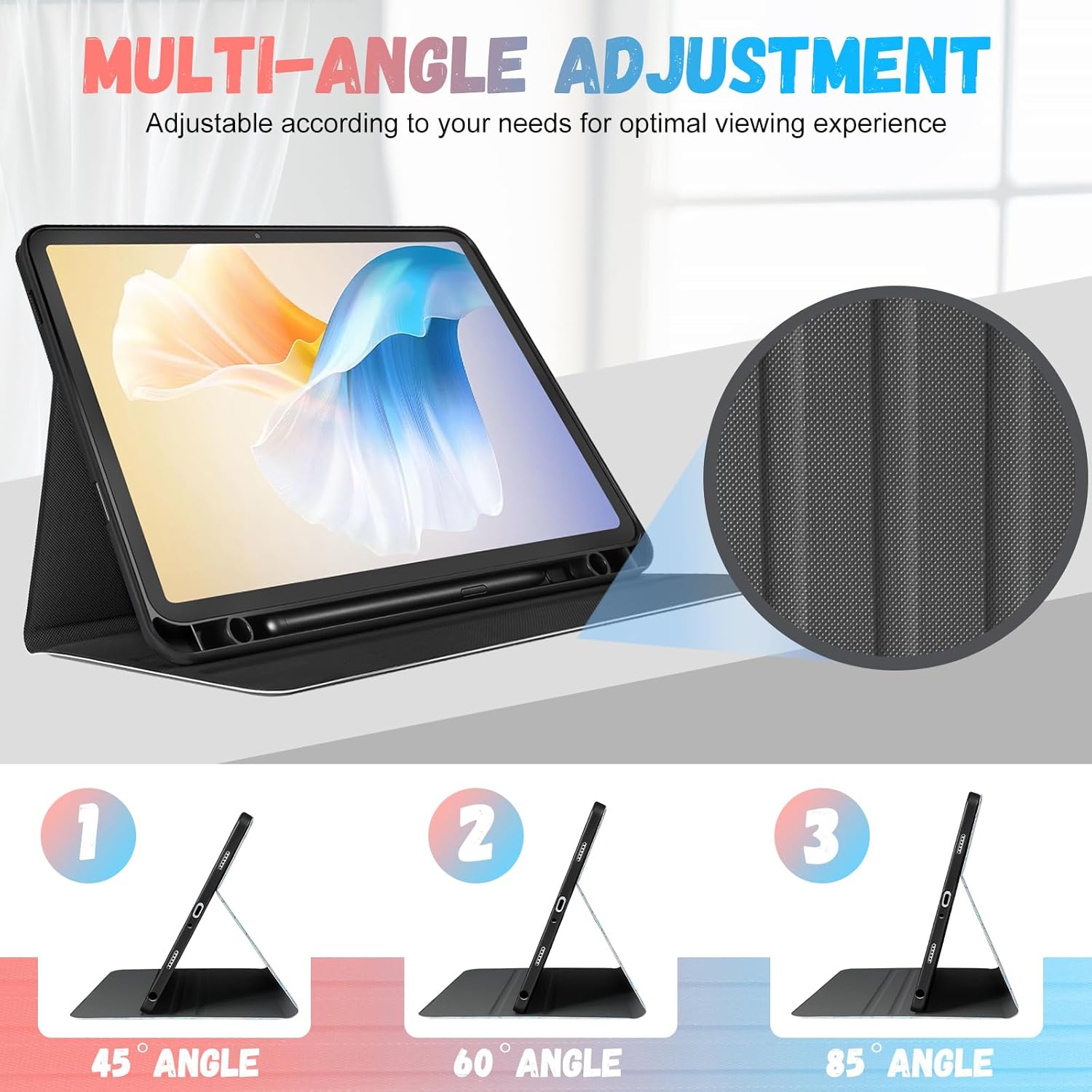 Thumbnail 2 de SurgeCraft Galaxy Tab A9 Plus / A9+ Folio Case 11" – Sunflower Black, Girly Pencil Holder, Auto Wake/Sleep