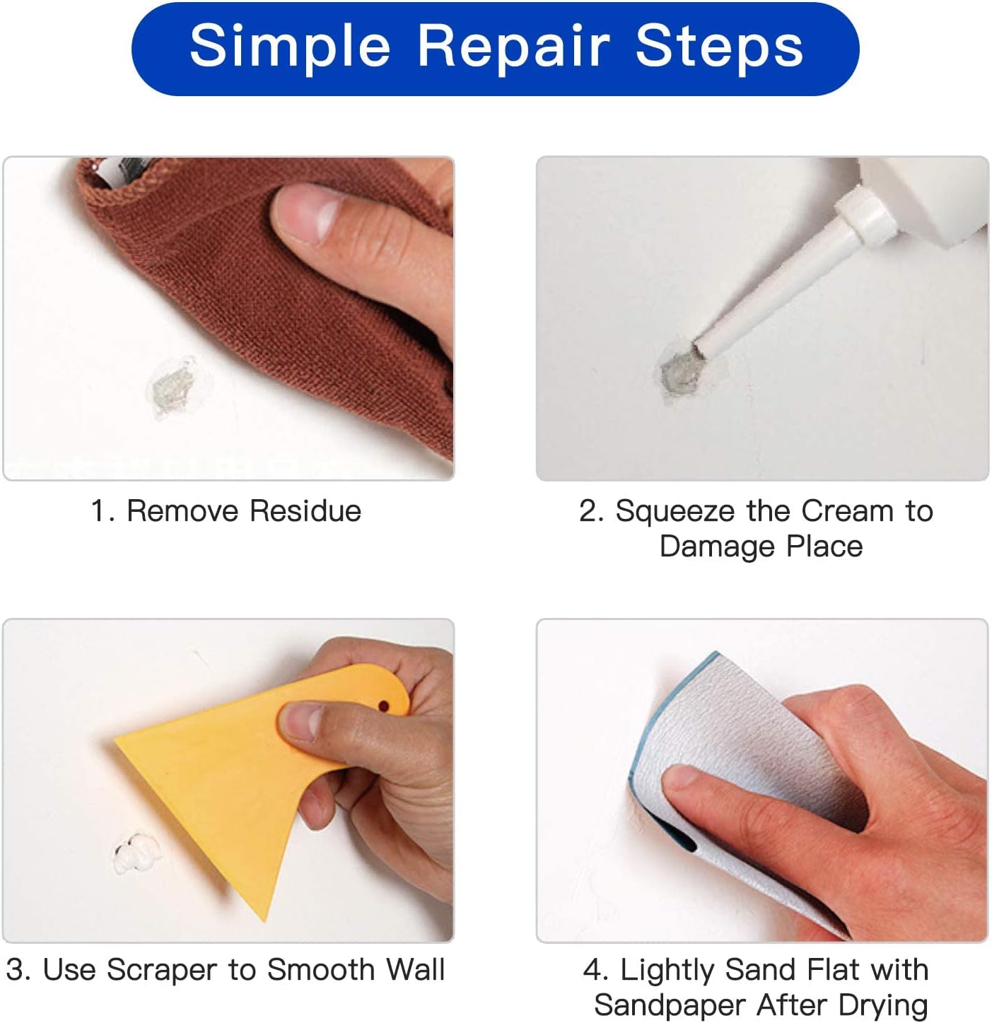 Thumbnail 4 de SEISSO 2 Pcs 500g Wall Filler Kit: witte muurvuller voor scheuren en gaatjes