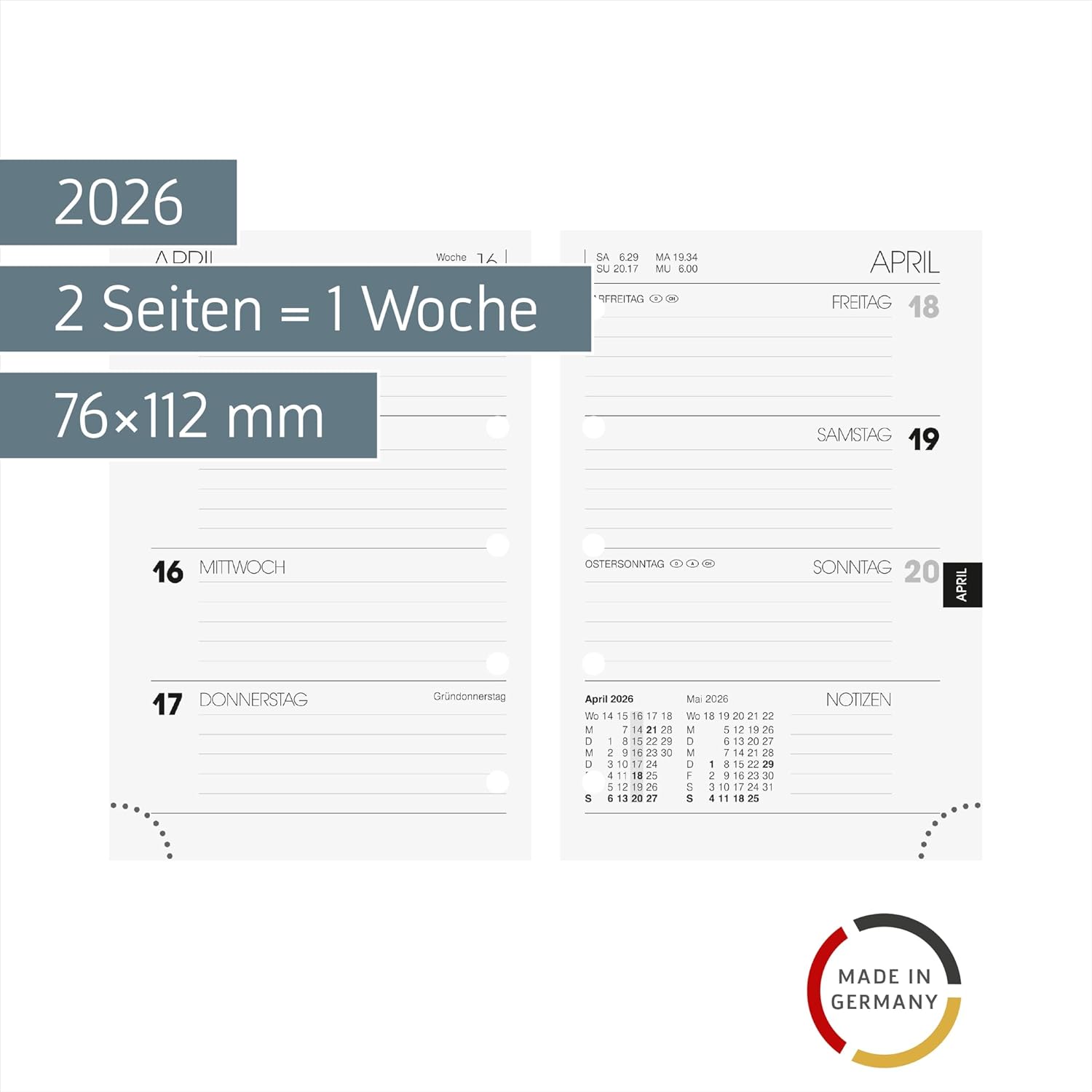 Detalle 2 de BRUNNEN Wochen-Ersatzkalendarium Mod. 723 '26' – 76×112 mm