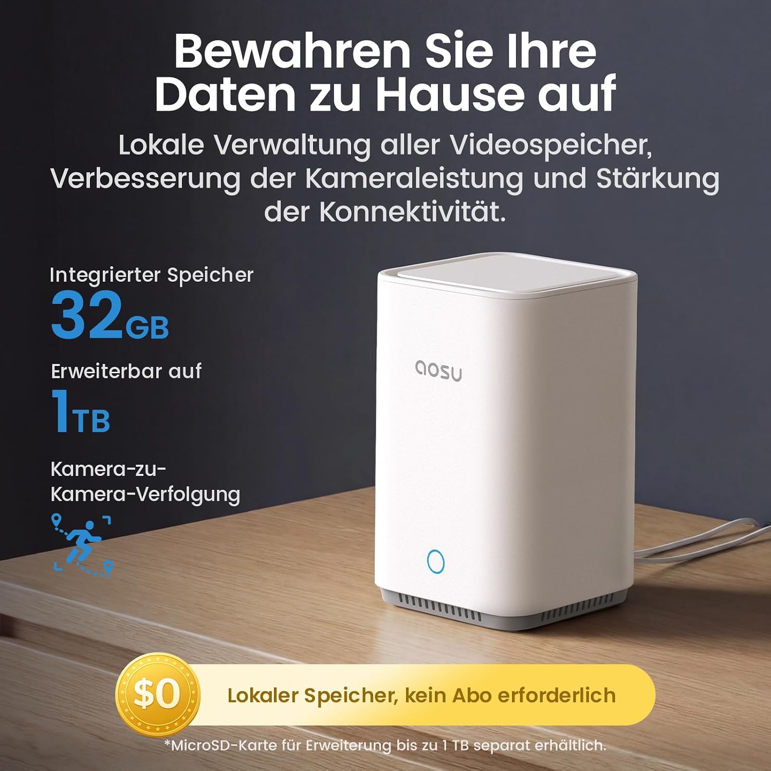 Detalle de aosu 4K 8MP D1 Max Außenüberwachungskamera mit Solar, 360° PTZ und aosubase 2.0
