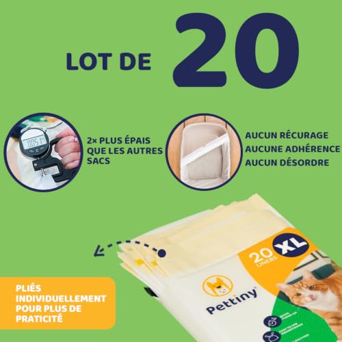 Detalle de Pettiny 20 Sacs XL à Litière pour Chat — Sacs résistants avec cordons et doublures anti-griffures pour grands bacs