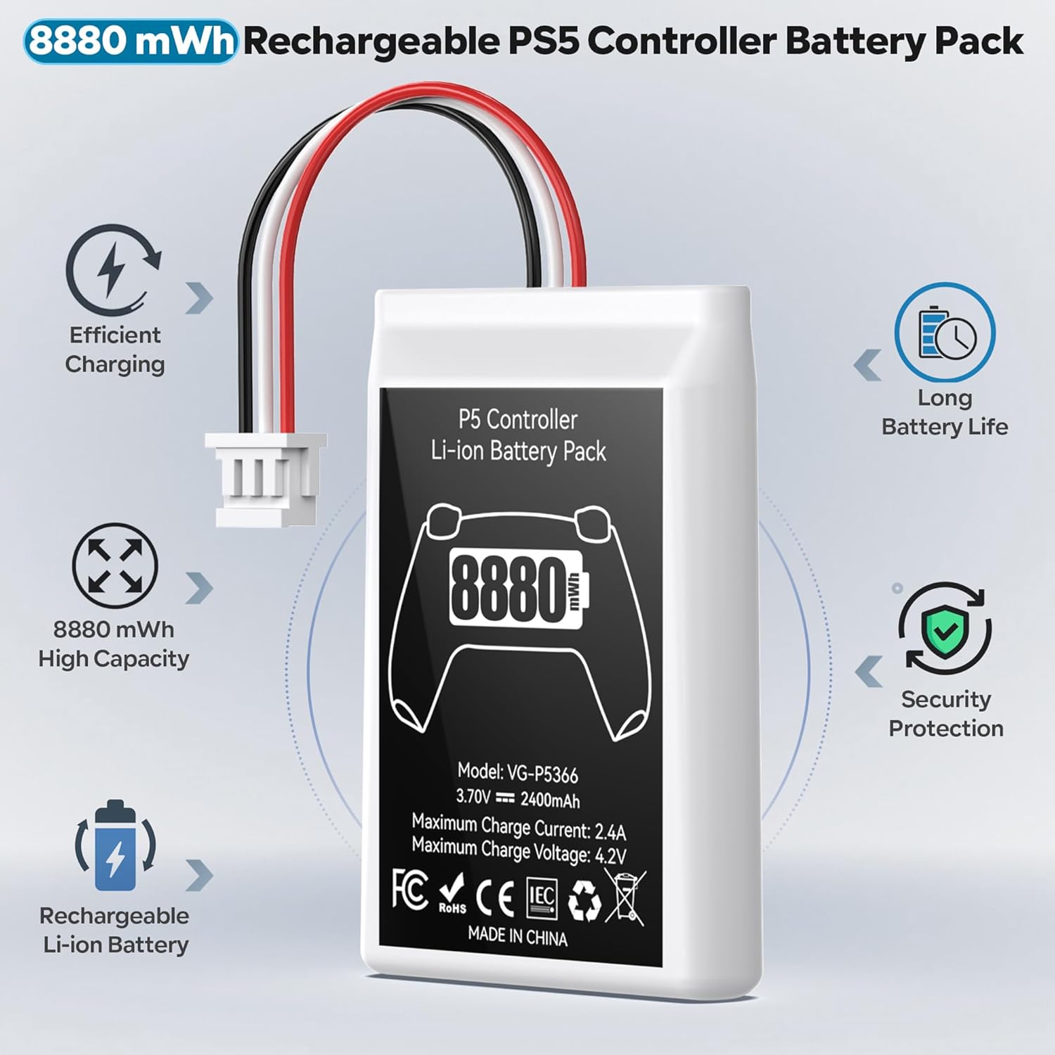 Detalle de Bateria Mando PS5 8.880mWh Pack doble