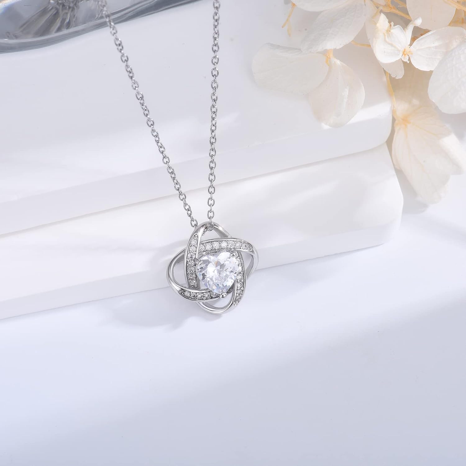 Thumbnail 4 de EPIRORA Dainty Silver Love Knot Pendant Necklace with Cubic Zirconia